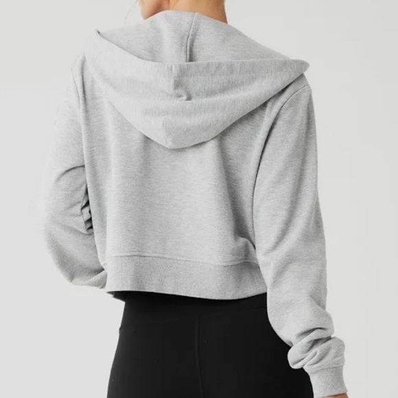 ALO Routine Cropped Zip Hoodie, Athletic Heather Grey, SMALL. - Picture 1 of 7